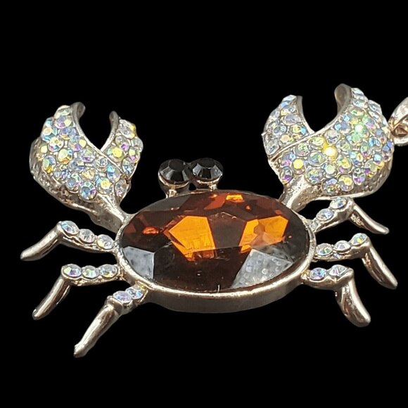 Crab Amber Necklace Comes Gift Boxed Rhinestones Birthday Holiday Christmas - Picture 4 of 6